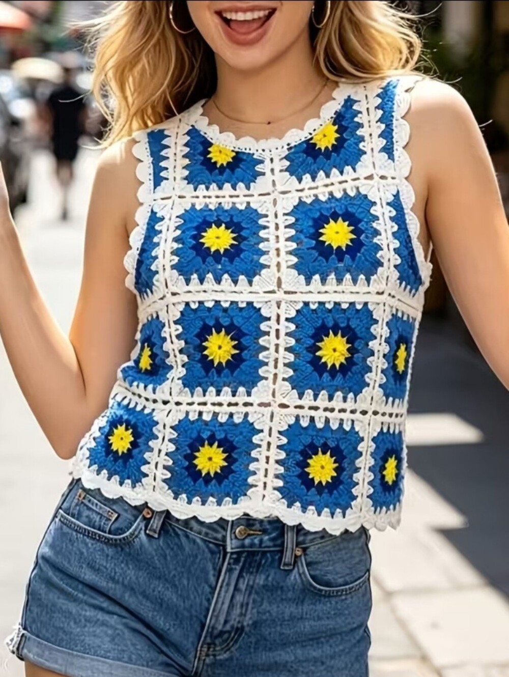 Crochet Square-Panel Tank Top NWOT Medium